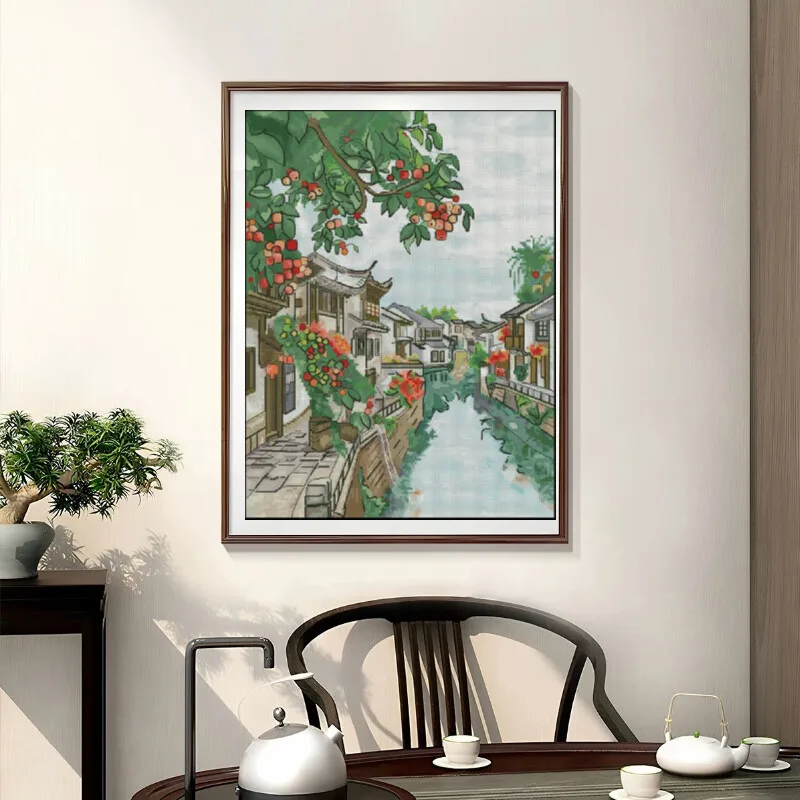 Cross Stitch Stamped Kits Beginners - [[CC904-Water Town Jiangnan] DIY Stamped Cross