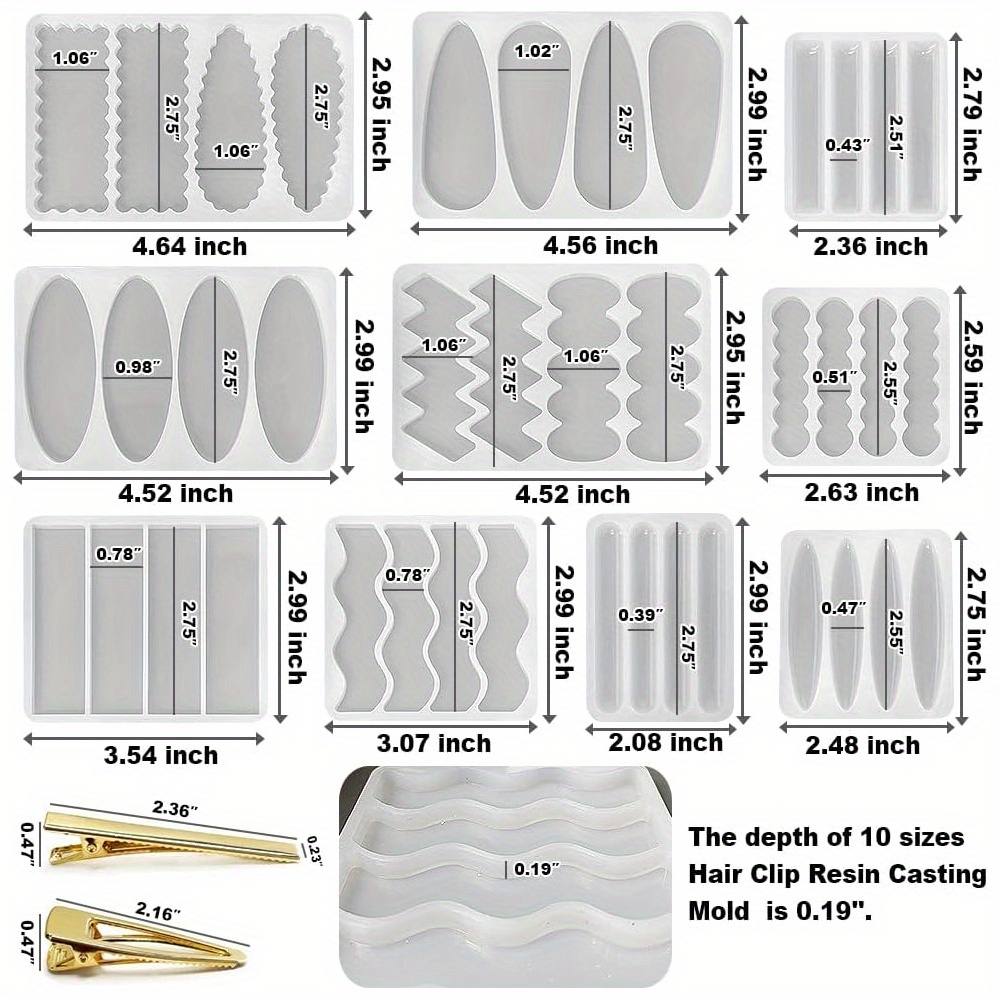 A Set of 10 Deep Hairpin Silic - огляд і ціна Silicone Epoxy Resin Molds Set