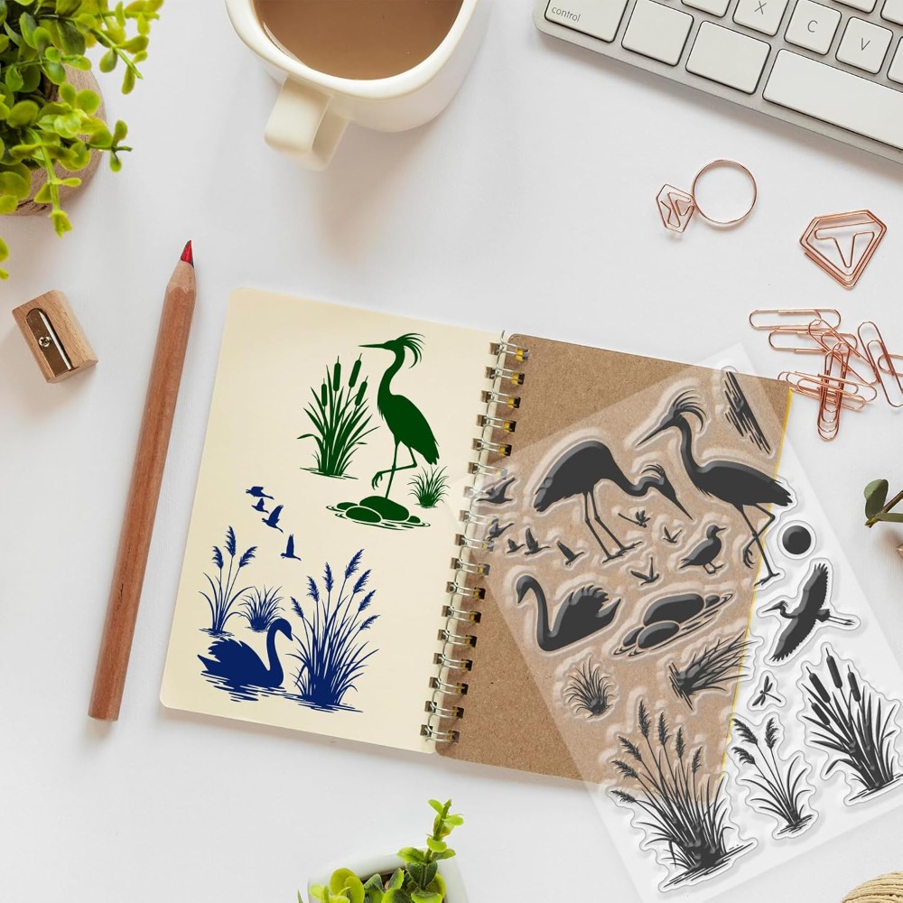 Wetlands Birds Pattern Clear S - огляд і ціна Clear Silicone Stamps For Card Making