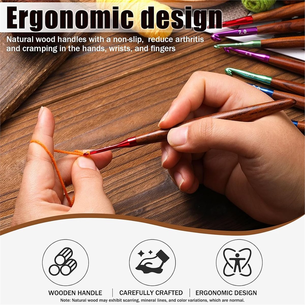 2026 New Crochet Hooks Set, Er - огляд і ціна Wooden Crochet Hooks Ergonomic Handle