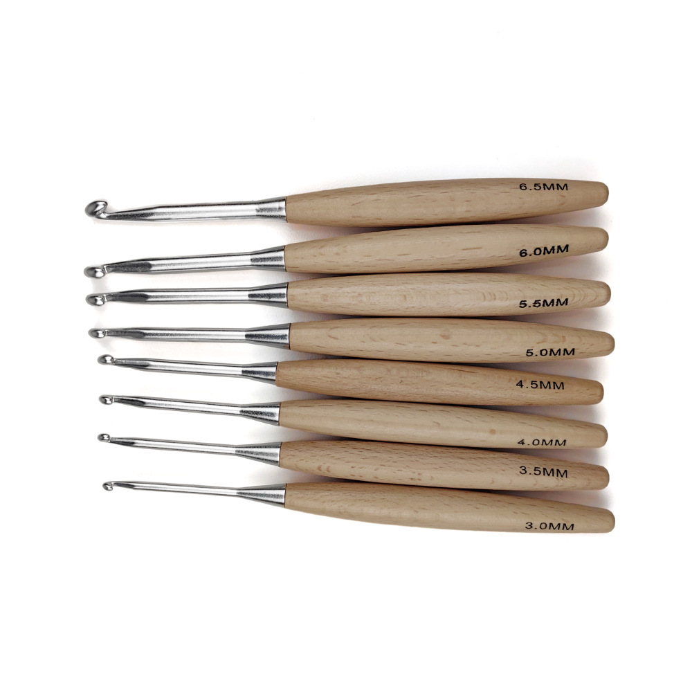8Pcs Wood Crochet Hooks16.5cm  - огляд і ціна Wooden Crochet Hooks Ergonomic Handle