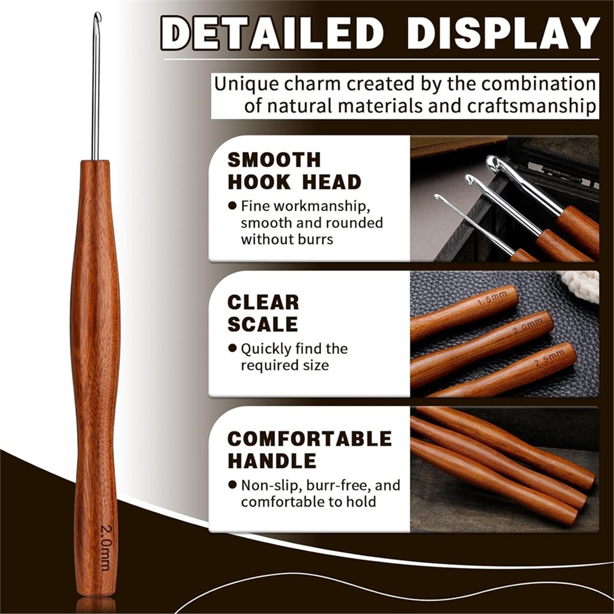 NOCM 5 Pcs Crochet Hook, 5 Siz - огляд і ціна Wooden Crochet Hooks Ergonomic Handle